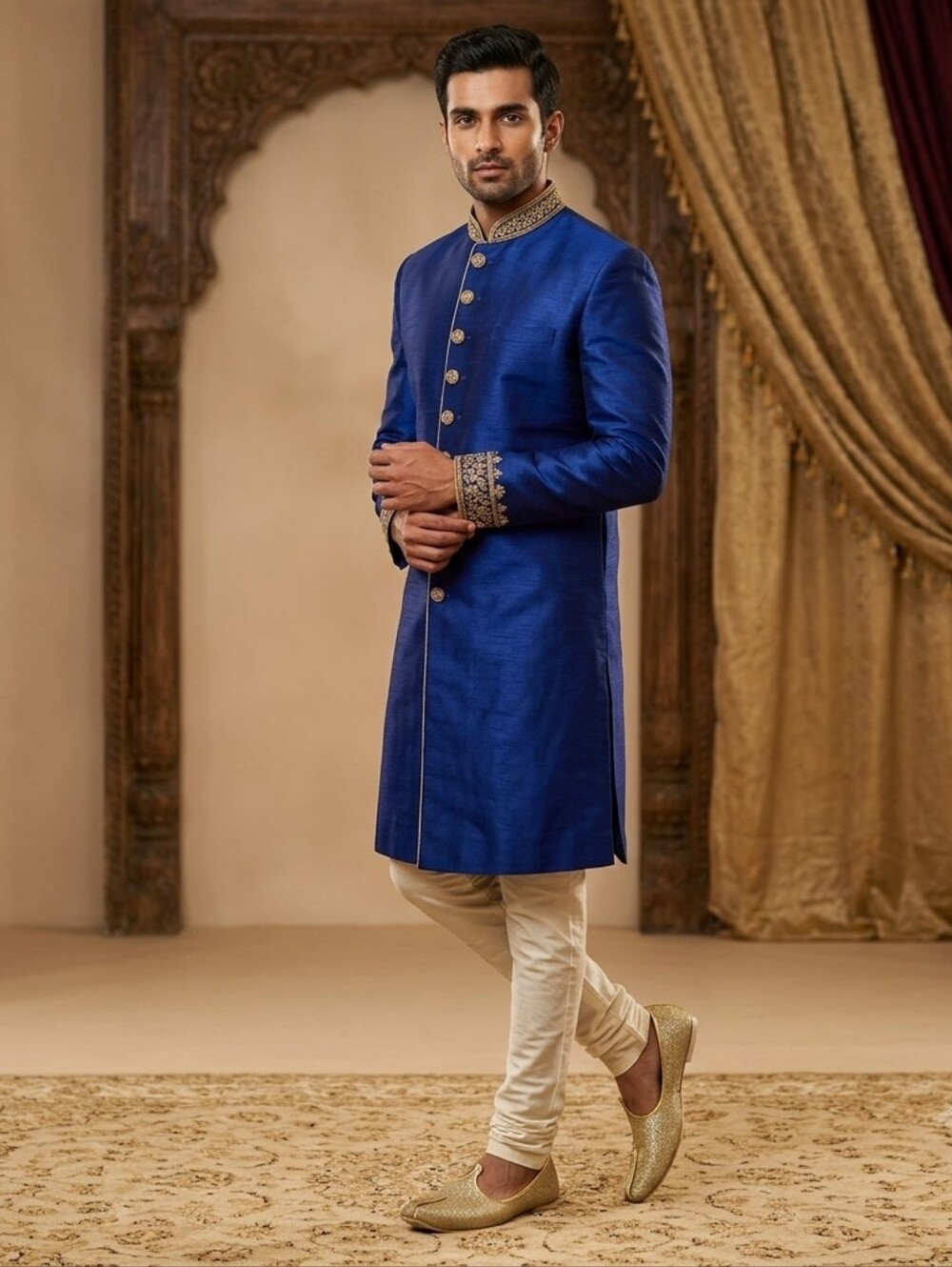 Men's Traditional Gold Glitter Mojari Jutti Shoes Sherwani Indian Wedding 10.5